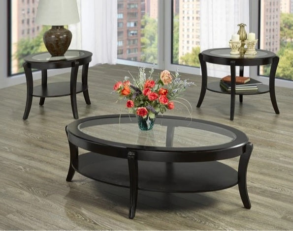 Ensemble de Tables 3 Morceaux – Verre Trempé Noir