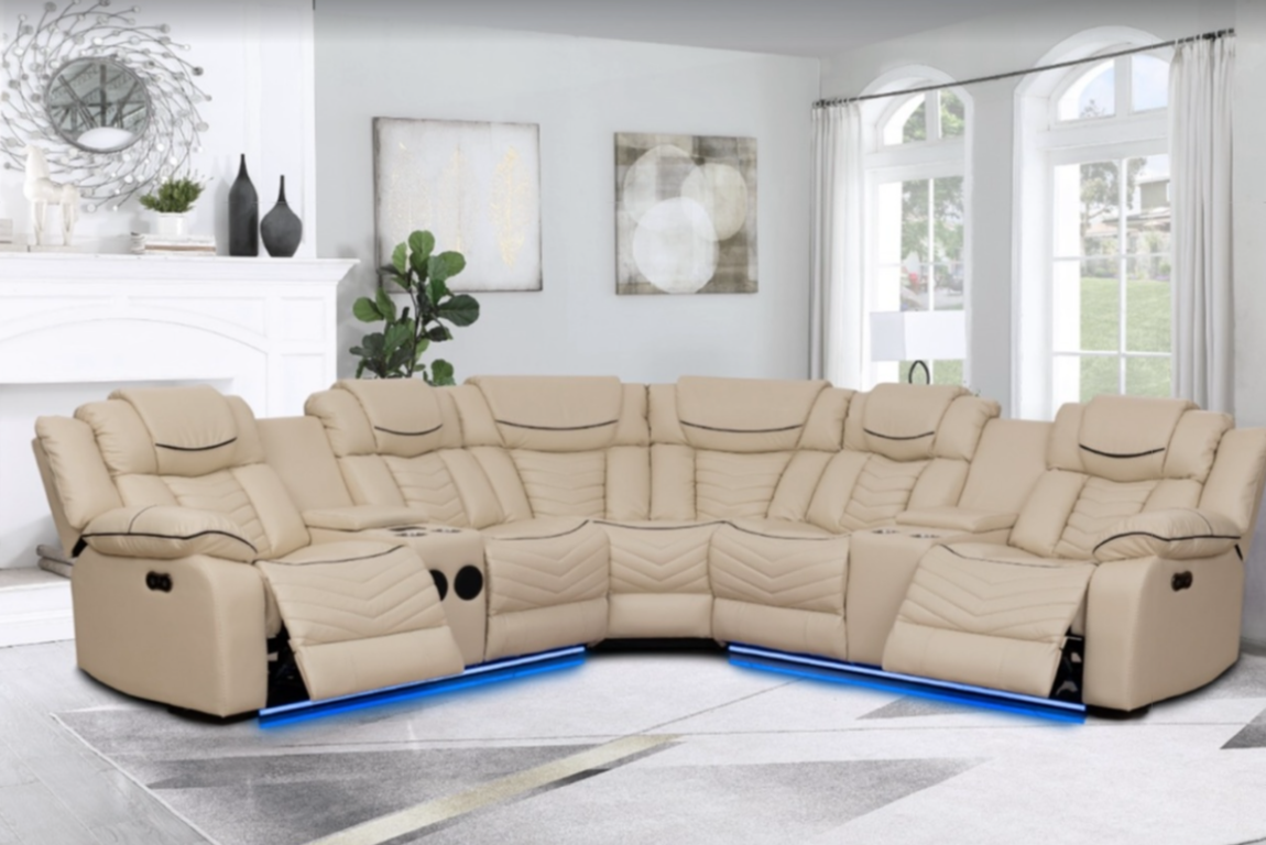 Sectionnel Inclinable Rick Power – Air Leather – Noir / Gris Foncé / Beige