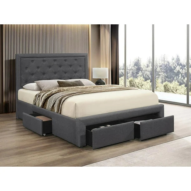 Tête de Lit Capitonnée en Gris Foncé – Double / Queen / King