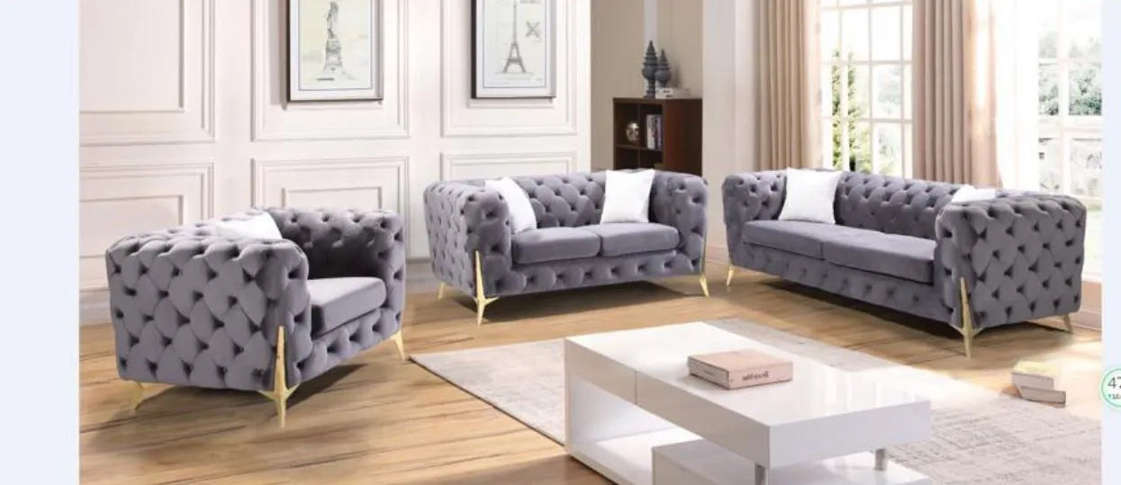 Ensemble de Salon – Velours Crème Premium – 3 Pièces