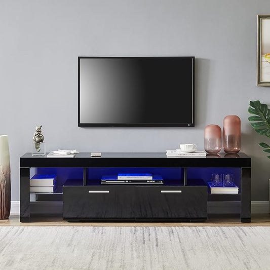 Meuble TV moderne LED – Noir, rangement & design brillant
