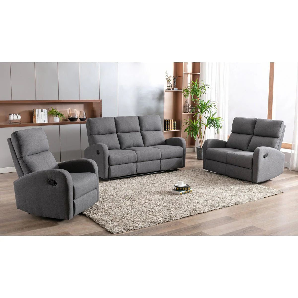 Ensemble inclinable 3 pièces Ferdinand en tissu gris – Confort compact