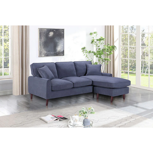 Sectionnel Mona – velours gris souple + chaise réversible