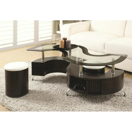Table Basse avec 2 Tabourets – Buckley Cappuccino