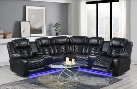 Sectionnel Inclinable Rick Power – Air Leather – Noir / Gris Foncé / Beige