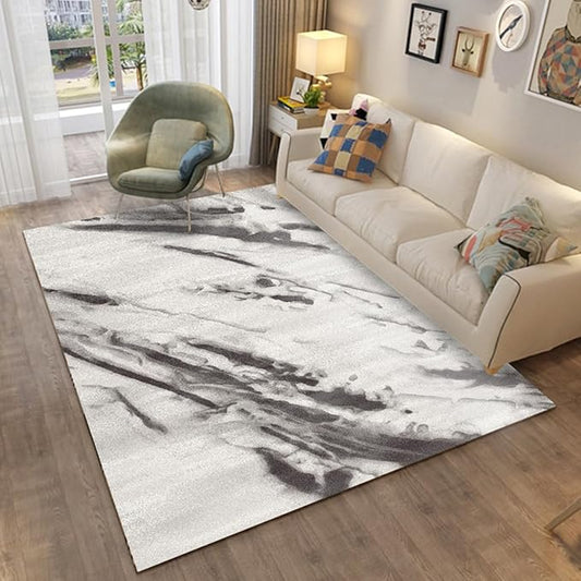 Tapis moderne effet marbre gris – Ultra doux & résistant