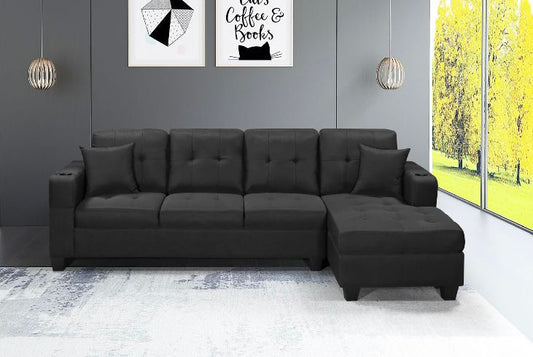 Canapé sectionnel réversible 4 places en tissu noir – 96 po