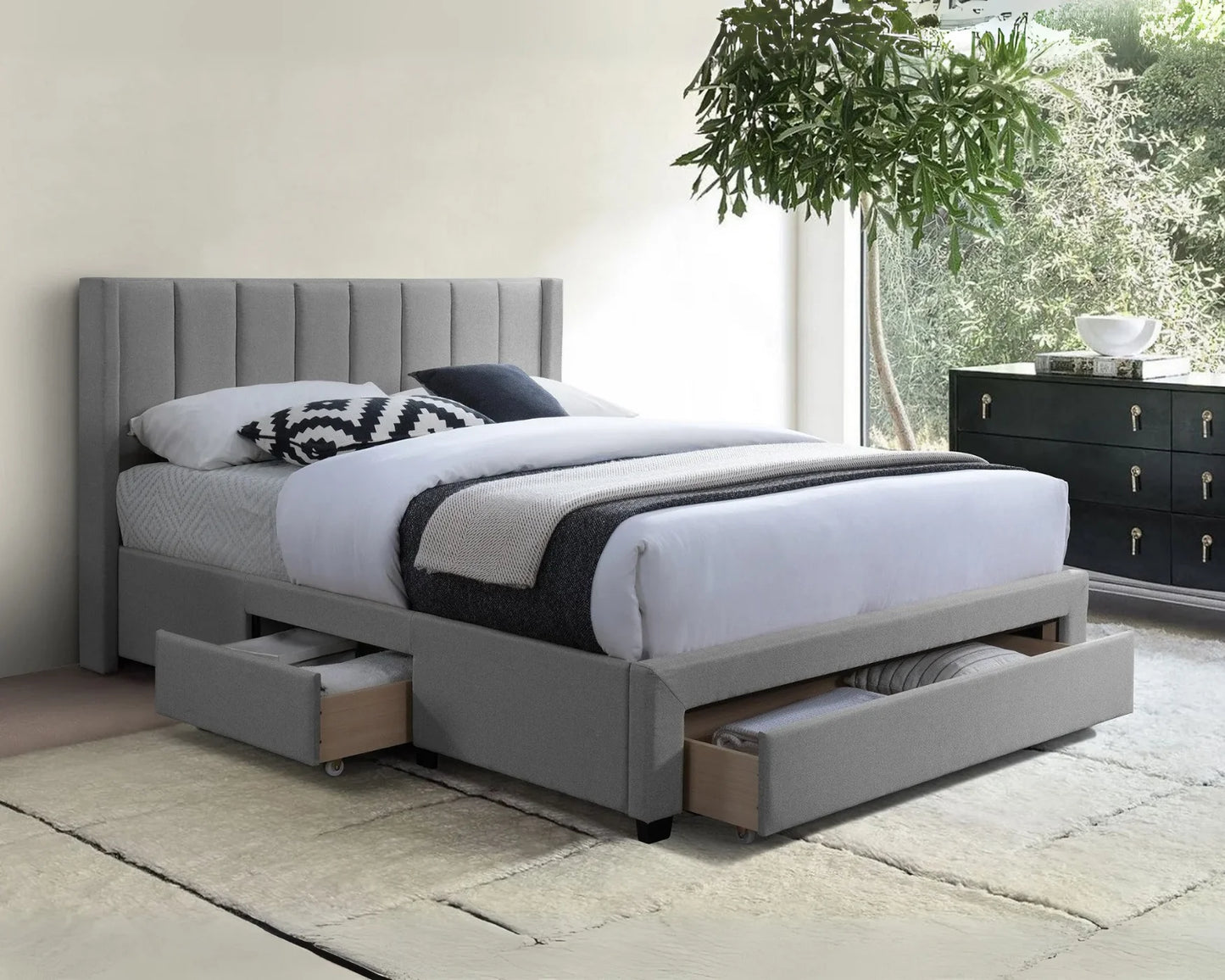 Base de Lit avec Rangement Nathael – Gris – Queen / King