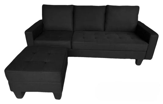 Sectionnel en Tissu Noir avec Ottoman Flottant – Modèle 2209
