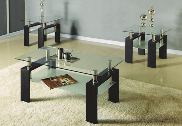 Ensemble de Tables Verre & Bois – 3 Morceaux Espresso