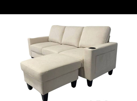 Sectionnel 2 pcs microfibre + ottoman flottant avec USB