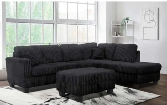 Fremont – Confort ultime en velours côtelé noir avec ottoman